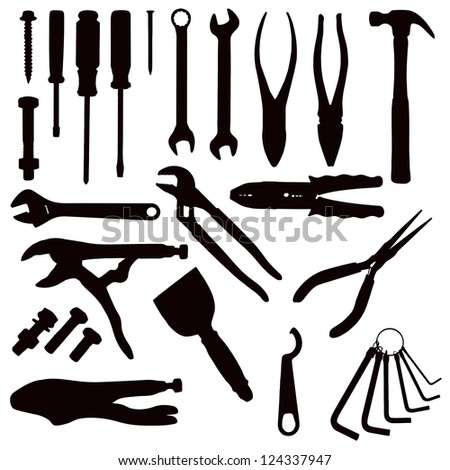 Various Isolated Tools - black on white