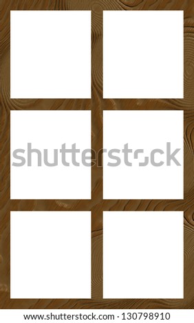 Isolated Single Layered Flat Wooden Six Window Wide Frame