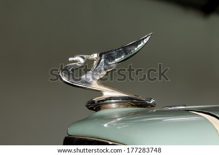 RUSTENBURG, SOUTH AFRICA - FEBRUARY 15:  1935 Vintage Car Chevrolet Hood Ornament in Private Collection Philip Classic Cars on February 15, 2014 in Rustenburg South Africa.