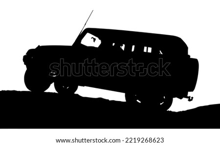 Detailed silhouette 4x4 vehicle on hill on off-road obstacle course