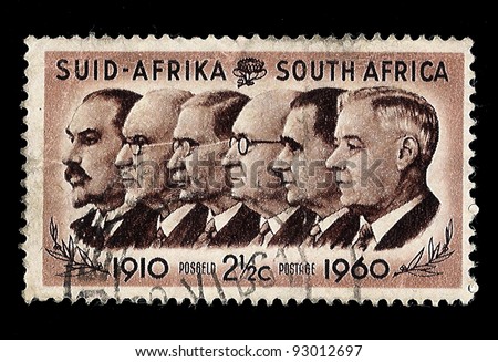 SOUTH AFRICA - CIRCA 1960: A stamp Printed in South Africa of  Prime Ministers 1910-1960 (Botha to Verwoerd), circa 1960
