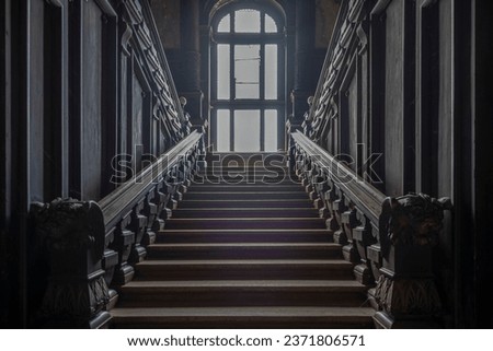 Similar – Image, Stock Photo old staircase / entrance with artistic glass inlays