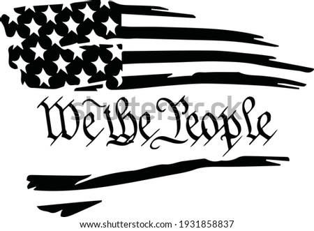Distressed tattered usa flag with the preamble through the center Photo stock © 