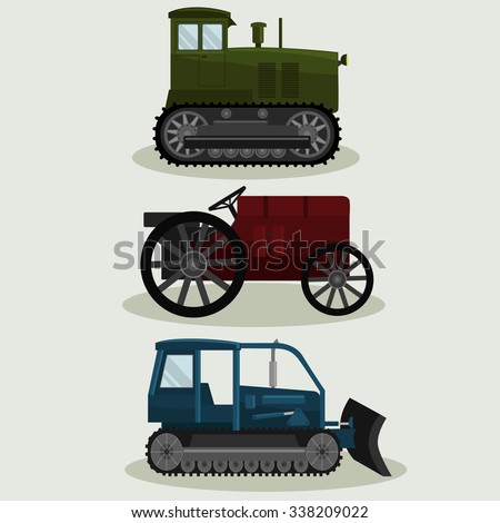 Industrial different types of vector  Vintage Tractors image design set for your illustration, decoration, labels, stickers and other creative needs. 