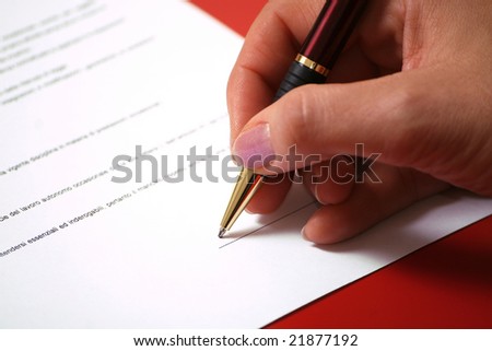 contract signature - closeup on woman hand