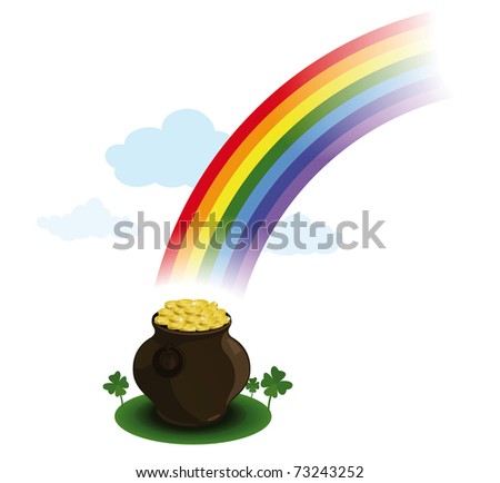 Pot Of Gold Under The Rainbow In Ireland Legend Stock Vector ...