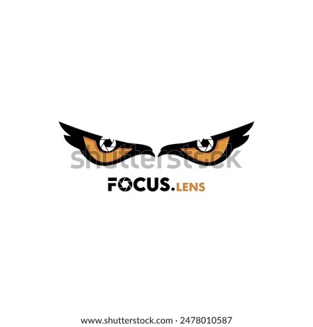 Focus lens, Eagle camera, focus camera, eagle eye and abstract logo. Photography company identity. Photographer's portfolio. Sharp eagle eye and camera logo