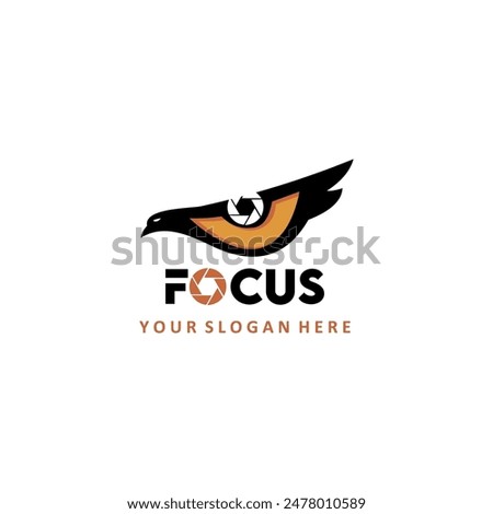 Eagle camera, focus camera, eagle eye and shutter abstract logo. Photography company identity. Photographer's portfolio. Sharp eagle eye and camera shutter logo