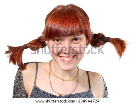 girl with a sly smile on white background