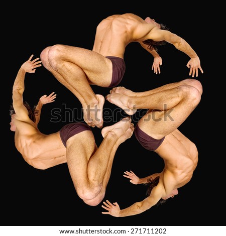 Gymnasts figures on a black background.Athletes.C?ircular motion.Ornament.Color image