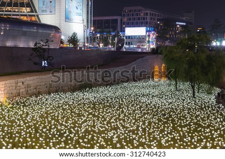 Seoul, South Korea. August 30 , 2015 : LED flower garden at the rooftop of the Dongdaemun Design Plaza (DDP). on August 30 , 2015 in Seoul, South Kore