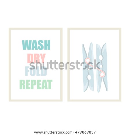 Laundry room art print. Posters for laundry room. Set of 2 Laundry wall art. Clothespins Print. Wash Dry Fold Repeat.