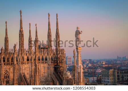 Similar – Image, Stock Photo Sunset view of Milan Duomo Cathedral