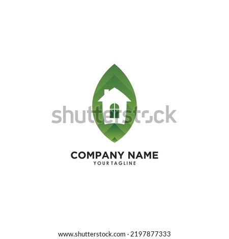 Green leaf vector logo concept and a house in the middle, perfect for your business company icon