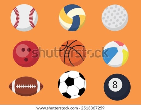 collection of ball set of vectors. basketball, volley ball, bowling, soccer ball, etc.