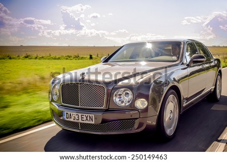 BERLIN - AUGUST 2014: Bentley Mulsanne drives along the road during the test drive event for automotive journalists from Eastern Europe.