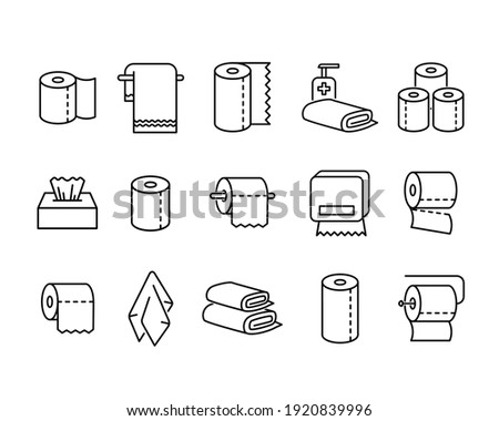 Paper towels flat icon set. Pictogram for web. Line stroke. Isolated on white background. Vector eps10
