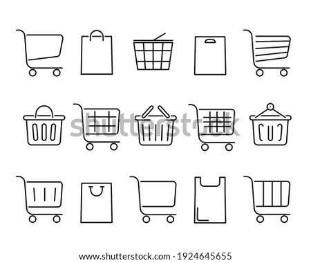 Set of shopping carts flat icon. Pictogram for web. Line stroke. Baskets isolated on white background. Vector eps10