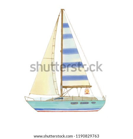 
watercolor illustration yacht, cartoonish style