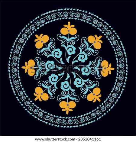 Circle shape suzani pattern - traditional art object in Uzbekistan. Digital patterns for textiles and fabrics. Uzbekistan culture.	