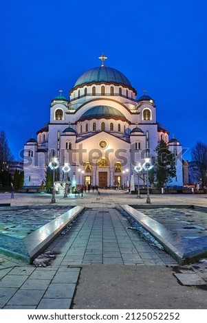 Saint Sava church in Belgrade during the evening hours Stok fotoğraf © 