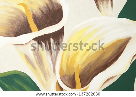 A painting of calla lilies on a canvas.