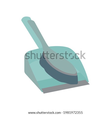 Simple dust pan with brush icon. Cleaning service concept. Stock vector illustration isolated on white background. Flat cleaning item, dustpan with brush for cleaning. Can be used as a symbol or sign.