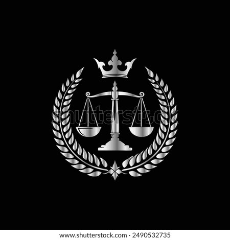 Scales of justice. Heraldic Coat of Arms decorative logo isolated vector illustration on black background.