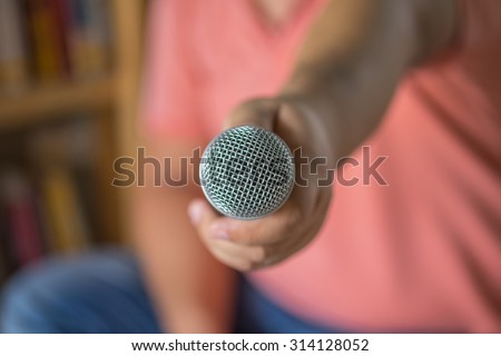 Close up of microphone in room or conference room.selective focus