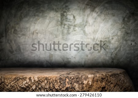 Wooden desk platform and polished concrete surface background