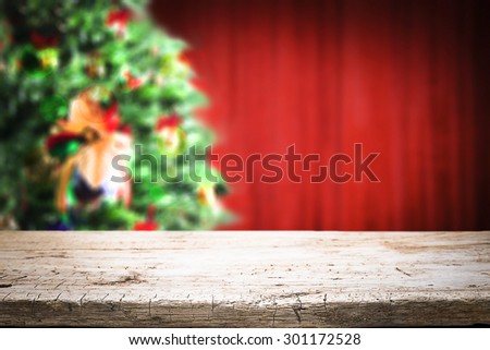 Table of wood and xmas tree space for presentation product