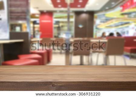 Empty wood table and blurred cafe light background. product display template. Business presentation