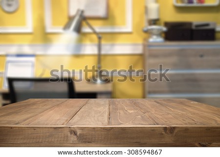 empty wooden desk and office background for presentation product