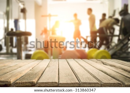 fitness gym and wooden table space