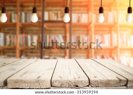 wooden desk free space and library background for presentation product