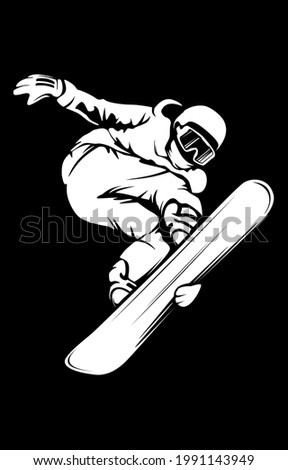 Snowboarder in action vector illustration. Extreme winter sports. Snowboarding emblem. Sport club logo. Snowboarding equipment.