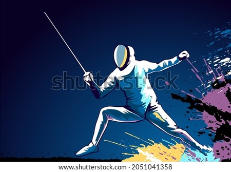 Illustration with black fencing on white background. Vector background. Sports background. Vector illustration design. Isolated vector illustration.
