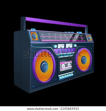 Boombox vector illustration. 80s technology. 90s music player. Retro style 90s boombox cartoon illustration.

