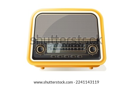 Retro radio in 3d style. Vector illustration vintage. Radio in vintage style. Vector graphic illustration. 3d illustration. Disco party.