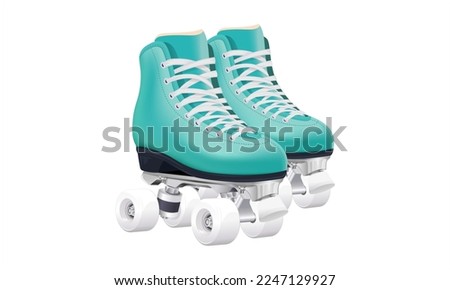 Roller skates illustration. Retro roller skates 3d vector. 90s disco roller skating. 80s and 90s sport activity vector.