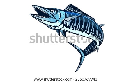 Vector Illustration of a wahoo fish. Acanthocybium solandri. A scombrid fish. Fishing logo.