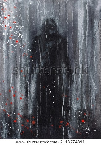 Black Shadow - Art print and card. Horror Watercolor Painting, creepy man with glowing eyes. Gothic Home decor. Dark Fantasy creature. High quality illustration