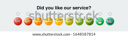 Emoticon feedback scale. Set of angry, sad, neutral and happy face emotions for rating. Did you like our service?