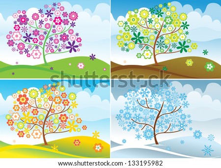 tree in for seasons: spring, summer, autumn, winter
