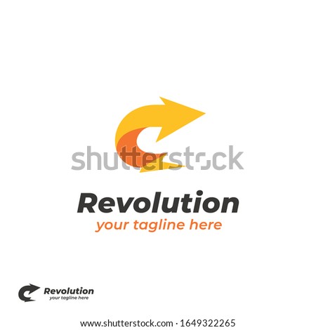 Revolution arrow yellow lightning bolt with curved right arrow logo icon simple symbol