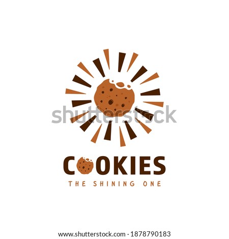 Shining crunchy bitten chocolate cookies cookie snack logo vector icon symbol in fun style