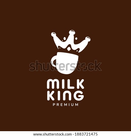 Choco milky milk king logo. milk drink mug cup with splash in king crown shape logo icon illustration