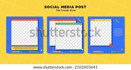 instagram template post set 90s retro trendy cartoon style for Social media post and web internet ads