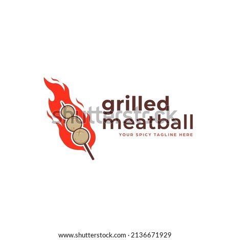grilled spicy hot satay meatball logo icon with red hot flame Foto d'archivio © 