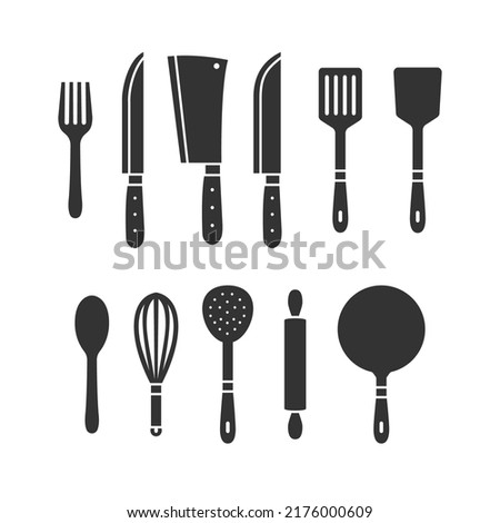 kitchenware cooking utensil icon vector silhouette set